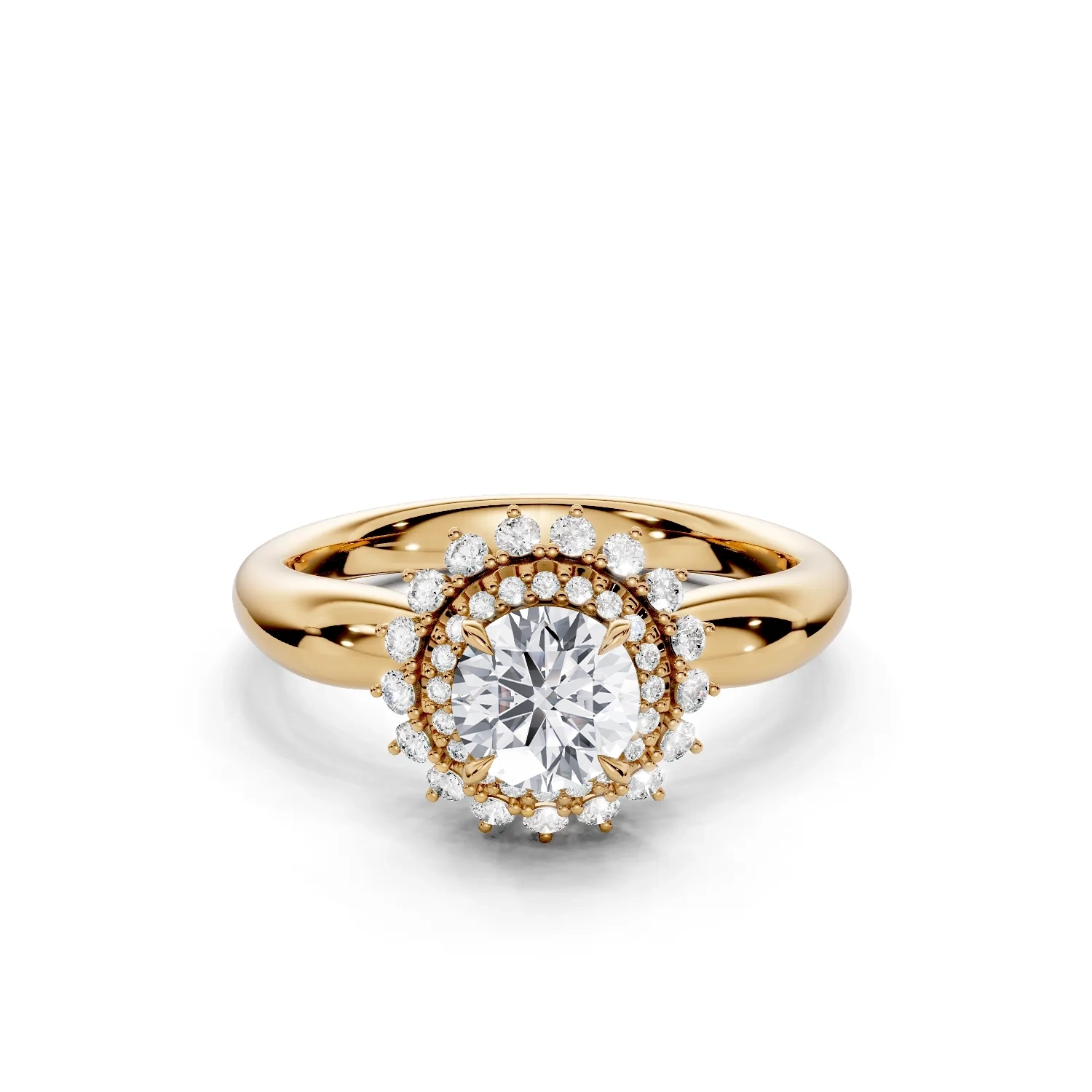 Home abbraccio – dome double halo engagement ring round & curved shapes